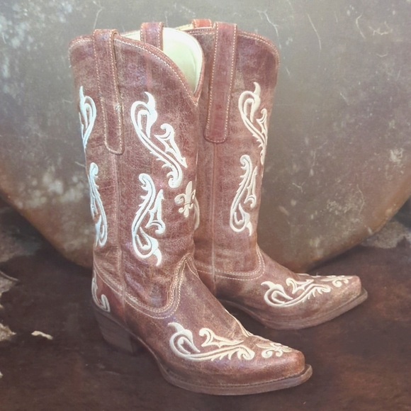 CORRAL R1974 Honey Cortez ivory scroll & fleur de lis cowgirl western boots sz 6 - Picture 8 of 16